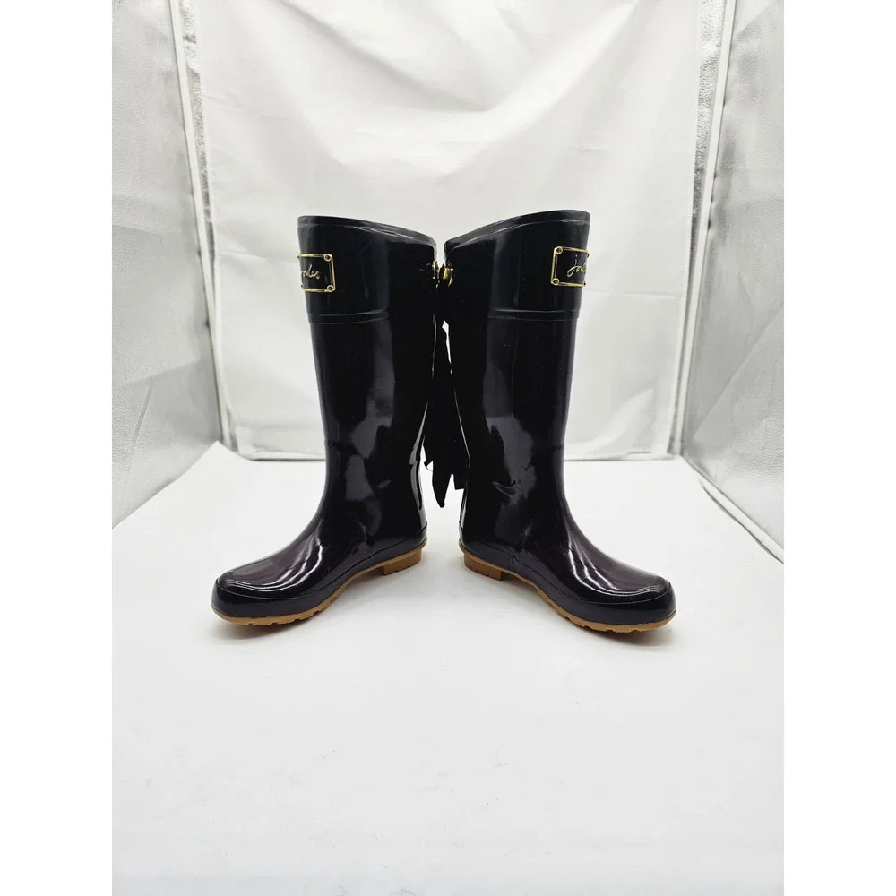 Joules Evedon Rain Boots Women Size 7 Purple Good Glossy Ribbon Back JOU300-01